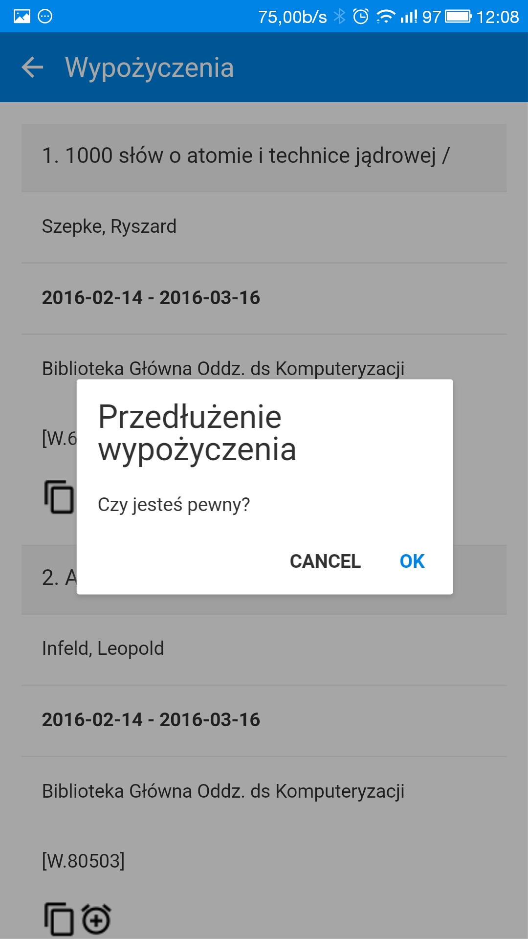 ANDROID: Przedłużanie wypożyczenia